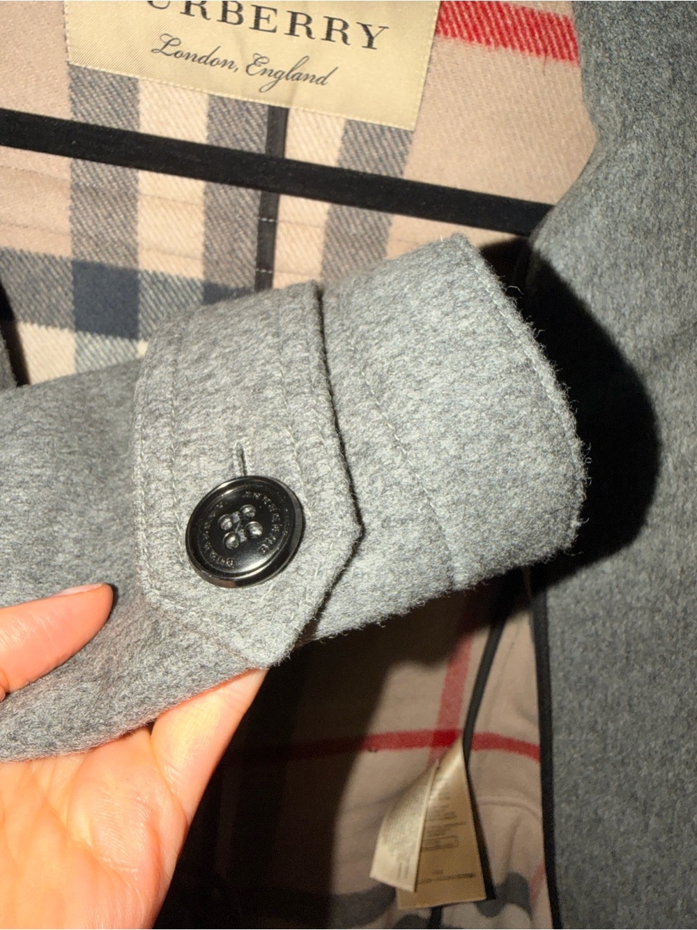 Burberry Gray Toggle Pea Coat with Signature Check - Picture 3 of 8